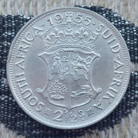 ЮАР 2 1/2 шиллинга 1955 года. Герб. Королева Елизавета. Серебро. Сторгуй за свою цену, предложи обмен! S30