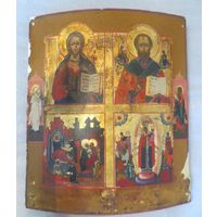 Икона Четырехчастная, 19 век, по Золоту! Ковчег. Красота! С рубля!