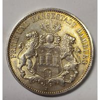 С рубля без мц! 3 марки 1909 Гамбург - золотистая патина! Нечастая!!