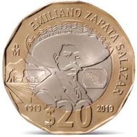 Мексика 20 песо 2019 100 лет со дня смерти Эмилиано Сапаты Саласара UNC