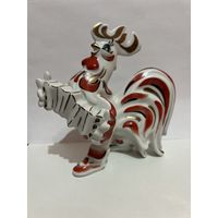 РЕДКАЯ! Статуэтка фарфоровая "Петушок с гармонью". ДФЗ