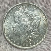 Монета 1 доллар 1881 год. США. Доллар Моргана. Монетный двор: "O" - Новый Орлеан