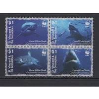 Сент-Винсент и Гренадины /Saint Vincent and the Grenadines 2006** Морская фауна Большая белая акула Квартблок