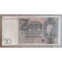 Германия (рейхсбанк) 20 марок 1929 г., Ro.174a, DEU-180, 1 тип (металлография) Литеры  (Udr.-Bst.)  - A, B, C, D, E, F, G, H, I, K, L, M, N, S, X, Z