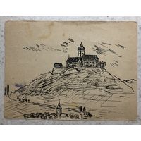 Первая Мировая, Западный театр военных действий, германская полевая почта, рисунок (перо, тушь) выполнен на бланке Feldpost отправителем корреспонденции