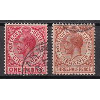 124.BrK. Великобритания. Колонии. Гибралтар. Георг V. Стандарт. 1P, 1 1/2P. 1921/22 гг. Mi.#77/78