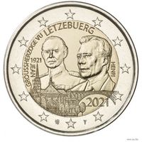 2 евро 2021 Люксембург 100 лет со дня рождения Великого Герцога UNC из ролла