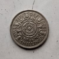 2 шиллинга (флорин) 1966 года Великобритания. Королева Елизавета 2. Родная патина!