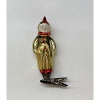 Ёлочная игрушка-прищепка МАЛЬЧИК в костюме клоуна СССР Амальгама