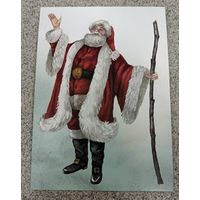 Открытка Дед Мороз с посохом-палкой чистая
