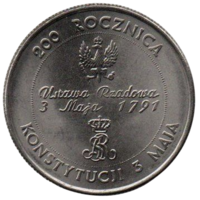 РЕСПУБЛИКА ПОЛЬША. 10000 ЗЛОТЫХ 1991. 200 лет Конституции 3 мая. РЕДКАЯ