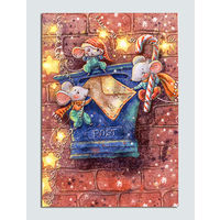 Открытка почтовая. Зима. С новым годом. Почта. Почтовый ящик. Мышки. Худож. А.Столбова (чистая)