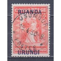 [496] Бельгийская колония.Руанда-Урунди 1930. Культура и быт.10+5с. Гашеная марка.