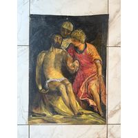 Старинный холст масло оплакивание ХРИСТА