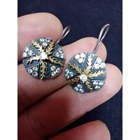 С рубля без мц. серьги Елочка, 7 грамм, зубр, 925пр. диам 1.6см. длина 3см.
