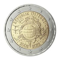 2 евро 2012 Австрия 10 лет наличному евро  UNC из ролла