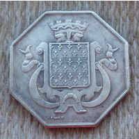 Франция 1 франк 1838 года. Мельхиор! Герб. Городской нотгельд. Распродажа!