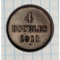 С 1 РУБЛЯ! МОНЕТА 4 ДУБЛЯ 1911 ГЕРНСИ