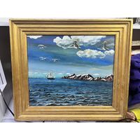 Картина морской пейзаж холст масло ссср с рубля