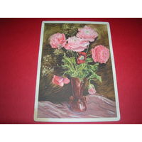 Живопись Голяховский Розовые маки 1957 год Советский художник Подписана