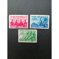 Польша 1949 Полная серия марок "VIII конгресс профсоюзов в Варшаве" (гашение без клея, без наклеек) Mi.527-529 каталог 6.00 евро