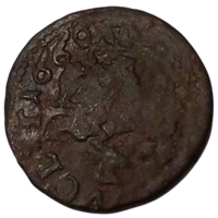 Великое Княжество Литовское, Русское и Жемайтское и Иных Земель. 1 шэляг (солид) 1666. Герб Крышпин (голова оленя, Ковно). Пагоня.