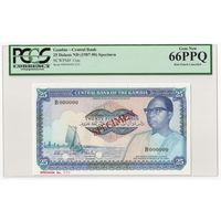 Гамбия 25 даласи 1987 года. Тип P-11а. Образец. Состояние UNC. В слабе PCGS 66