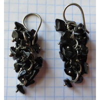 Серьги. Натуральный гагат (или агат). Винтаж из 90-ых. Польша.