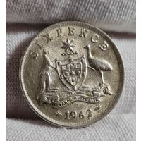 6 пенсов 1962 года, Австралия, Серебро, СОХРАН!