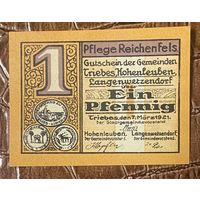 Нодгельд 1 пфенниг 1921 год. Трибес, Хоэнлойбен, Лангенветцендорф. Веймарская республика