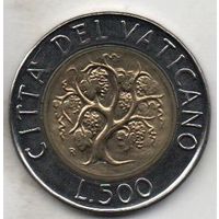 СВЯТОЙ ПРЕСТОЛ. ГОСУДАРСТВО - ГОРОД ВАТИКАН. 500 ЛИР 1989. ПАПА ЯН ПАВЕЛ II. Виноградная лоза. Юбилейный выпуск. Миссии мирян в мире
