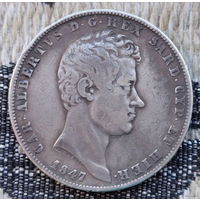 Италия. Остров Сардиния 5 лир 1847 года. Король Альберт. Серебро! Сторгуй за свою цену, предложи обмен! S210