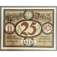 Нотгельд 25 пфеннигов 1921 год. Йесниц,. Веймарская республика