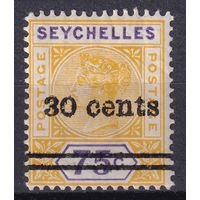 69.BrKSe. Великобритания. Колонии. Сейшельские острова. Виктория. Стандарт. Надпечатка нового номинала. 30C. 1902 г. Mi.#34.