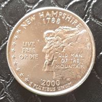 Квотер (25 центов) 2000 Р. Гемпшир. Cостояние AU