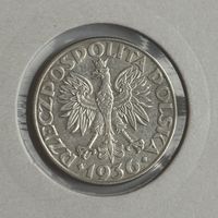 2 злотых 1936 с блеском. Польша. Серебро. Стоящая.