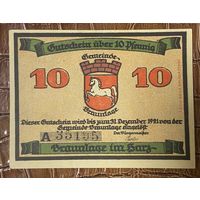 Нотгельд 10 пфеннигов 1921 год. Браунлаг. Веймарская республика