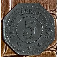 Монета 5 пфеннигов 1917 год. Дальсхайм. Веймарская республика.