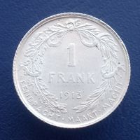 Бельгия 1 франк 1913 небольшой брак края монеты