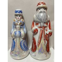 РЕДКИЕ! Добрушский фарфор! Статуэтки - штофы "Дед Мороз и Снегурочка" одним лотом. АУКЦИОН не с рубля без МПЦ.