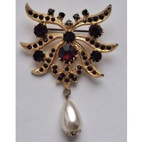 Брошь, гранатовые кристаллы. 80-е, Чехословакия