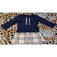 Платье сине-бежевое, юбка в клетку, новое без бирки на 3-5лет