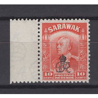 Саравак 1947 ** 10 cents, надпечатка "Королевский Вензель" левое поле