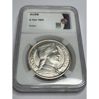 5 ЛАТ 1931 г. AU 58 ЛАТВИЯ (I-я РЕСПУБЛИКА) В СЛАБЕ ННР