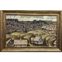 Дударенко Л.А;1972г;96,5/66,5см."За Хохловым", 1972г. Картон, масло. Размер с рамой 96,5х66,5 см.