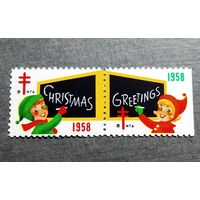 Непочтовые марки США 1958 год Новый год Рождество
