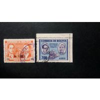 Боливия\169ф\ 1957 год. Железная дорога. Персоналии. Паровоз. Надпечатка