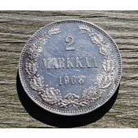 2 марки для Финляндии. Николай Второй. Штемпельная. Патина
