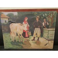 Картина "Встреча. В Деревне" Гомонов В.К. 1951г Холст,масло. Редкость! Соцреализм!