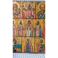 Большая оригинальная живописная Икона Многочасная Св. Георгий , Николай , Казанская Богородица Св. Ангел Хранитель   19 век